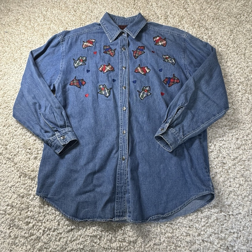 Quizz Again & Co Shirt‎ Women's Medium Scottie Dog Button Down Teacher Dog Lover